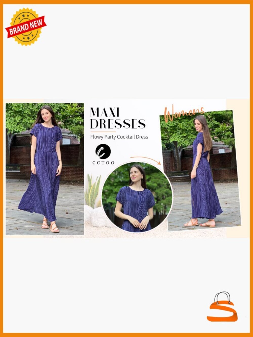 Casual Short Sleeve Maxi Dress with Ruffle Pleated Swing Silhouette - Picture 7 of 7